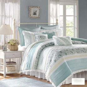 9 Piece Cotton Percale Duvet Cover Set (Color: as Pic)